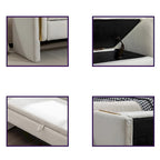Banc de rangement en velours gris clair/ivoire avec accoudoirs et garniture dorée – Simple
