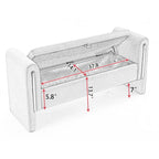Banc de rangement en velours gris clair/ivoire avec accoudoirs et garniture dorée – Simple