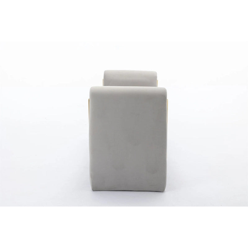 Banc de rangement en velours gris clair/ivoire avec accoudoirs et garniture dorée – Simple