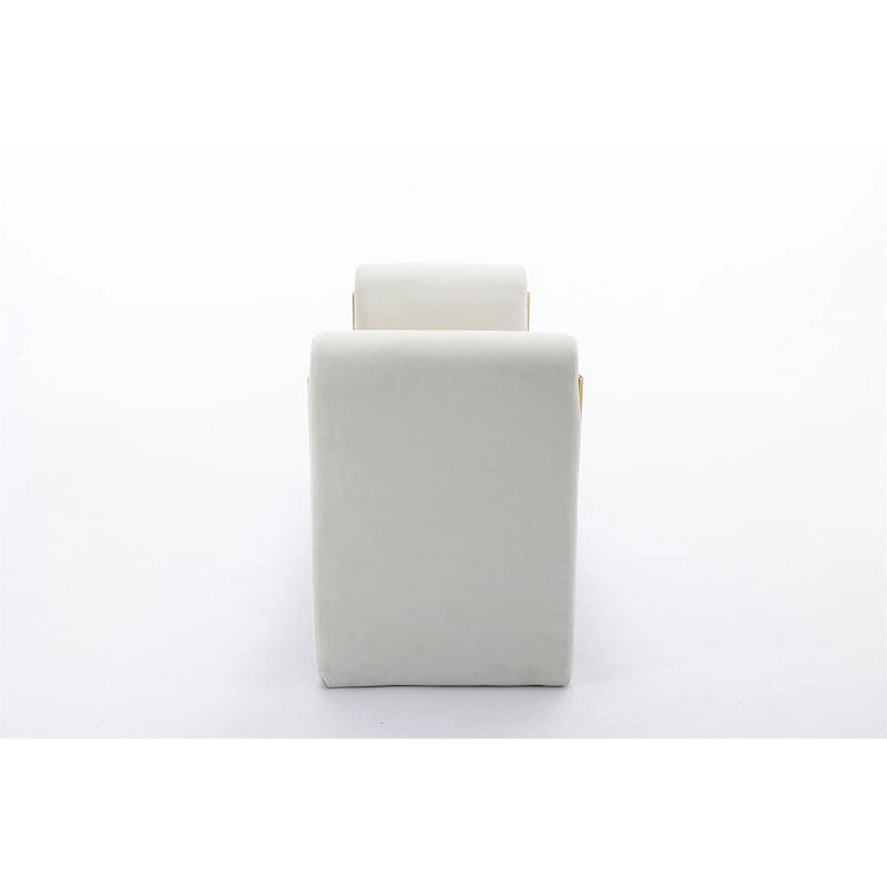 Banc de rangement en velours gris clair/ivoire avec accoudoirs et garniture dorée – Simple
