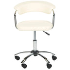 Chaise de bureau réglable en similicuir PU crème avec dossier ouvert et accoudoirs – Individuel