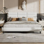 Lit plateforme king size en PU beige avec bandeaux lumineux LED – 1 à 2 couchages