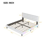 Lit plateforme king size en PU beige avec bandeaux lumineux LED – 1 à 2 couchages