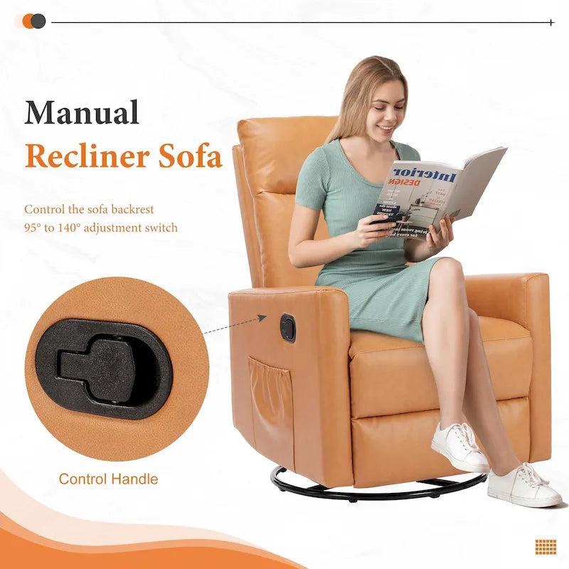 Fauteuil inclinable manuel pivotant à 360° en lin gris / marron / beige avec repose-pieds réglable – Simple