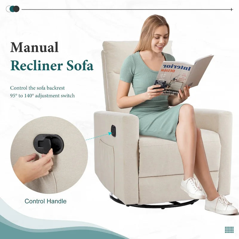 Fauteuil inclinable manuel pivotant à 360° en lin gris / marron / beige avec repose-pieds réglable – Simple