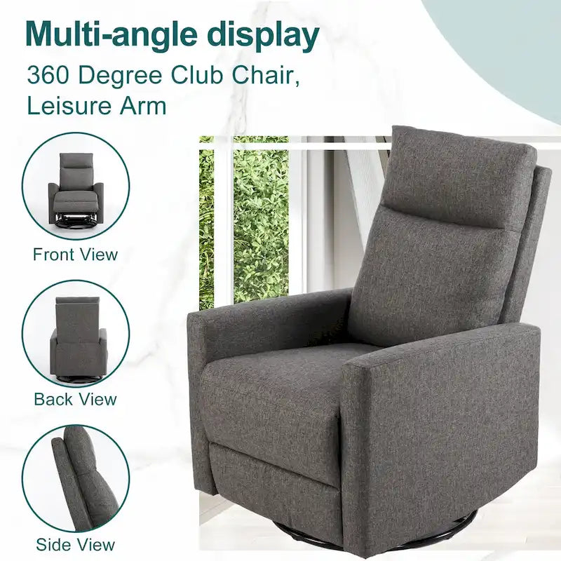 Fauteuil inclinable manuel pivotant à 360° en lin gris / marron / beige avec repose-pieds réglable – Simple