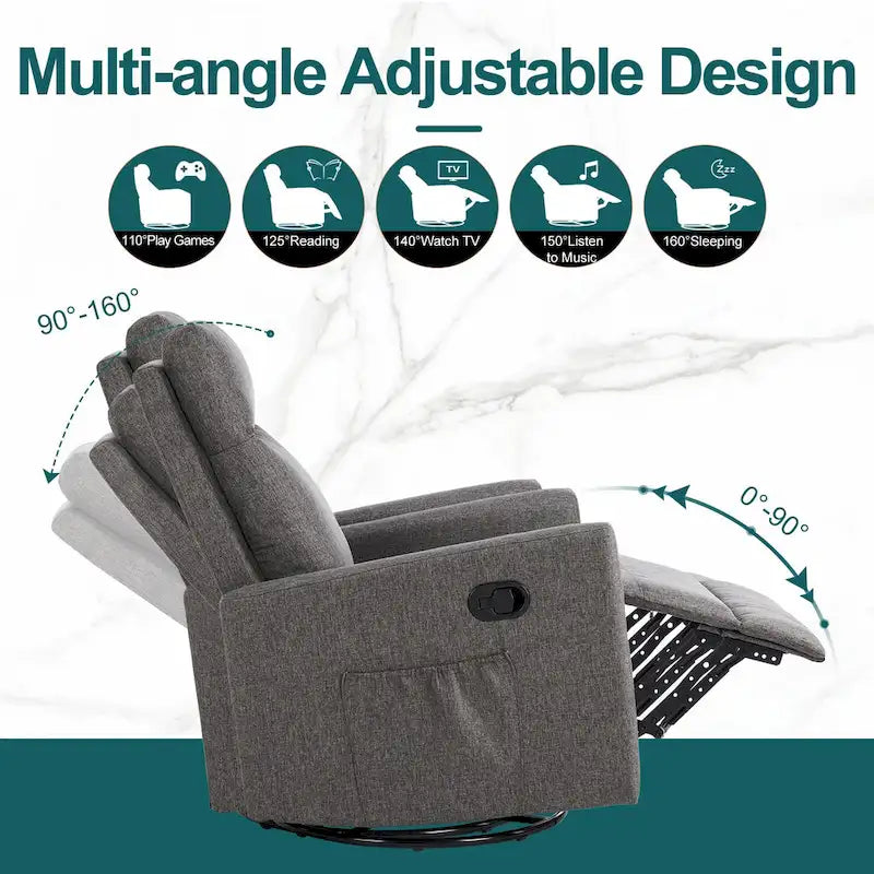 Fauteuil inclinable manuel pivotant à 360° en lin gris / marron / beige avec repose-pieds réglable – Simple