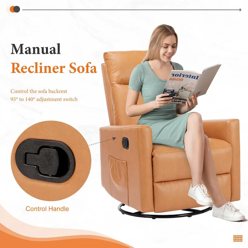 Fauteuil inclinable manuel pivotant à 360° en lin gris / marron / beige avec repose-pieds réglable – Simple