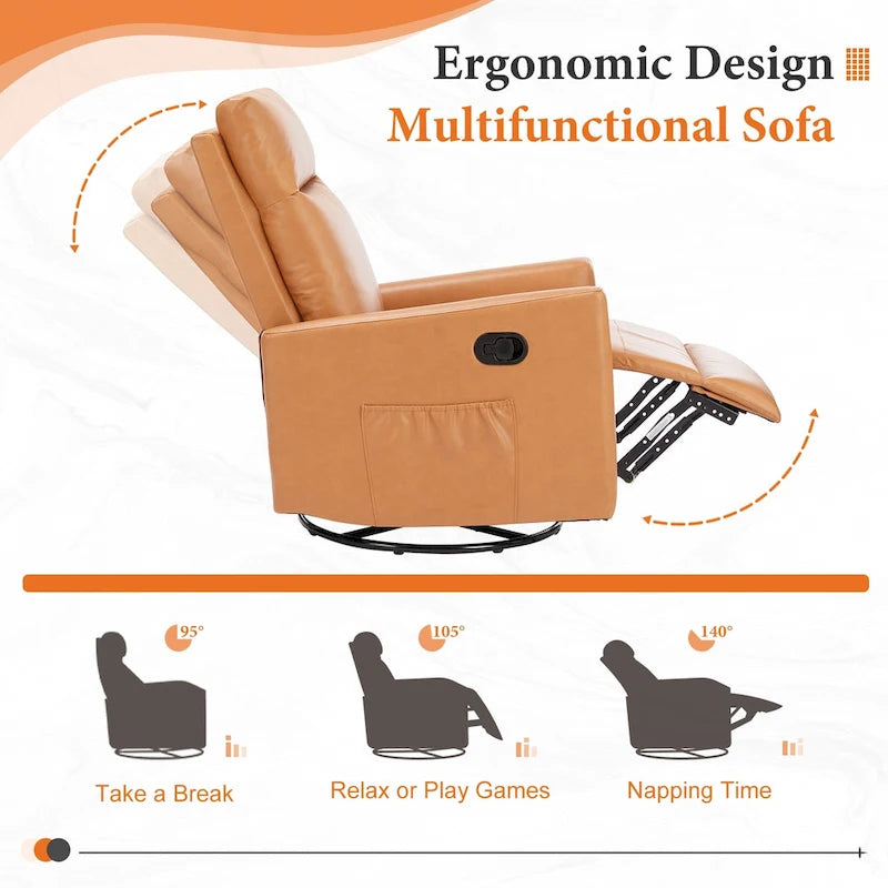 Fauteuil inclinable manuel pivotant à 360° en lin gris / marron / beige avec repose-pieds réglable – Simple
