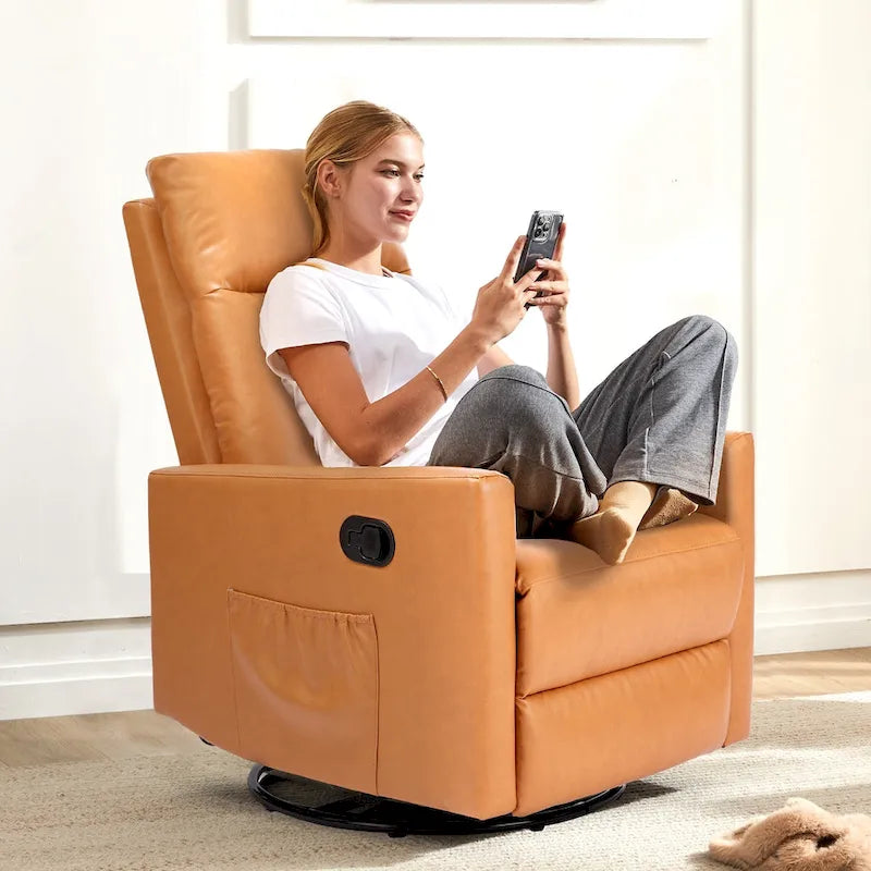 Fauteuil inclinable manuel pivotant à 360° en lin gris / marron / beige avec repose-pieds réglable – Simple