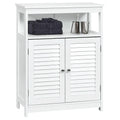 Meuble de rangement de salle de bain au sol en MDF blanc avec double porte persienne et étagère ouverte – Simple