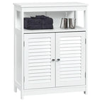 Meuble de rangement de salle de bain au sol en MDF blanc avec double porte persienne et étagère ouverte – Simple