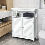 Meuble de rangement de salle de bain au sol en MDF blanc avec double porte persienne et étagère ouverte – Simple
