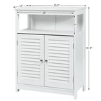 Meuble de rangement de salle de bain au sol en MDF blanc avec double porte persienne et étagère ouverte – Simple