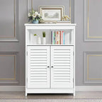 Meuble de rangement de salle de bain au sol en MDF blanc avec double porte persienne et étagère ouverte – Simple