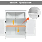 Meuble de rangement de salle de bain au sol en MDF blanc avec double porte persienne et étagère ouverte – Simple