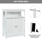 Meuble de rangement de salle de bain au sol en MDF blanc avec double porte persienne et étagère ouverte – Simple
