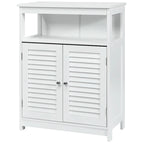 Meuble de rangement de salle de bain au sol en MDF blanc avec double porte persienne et étagère ouverte – Simple