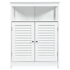 Meuble de rangement de salle de bain au sol en MDF blanc avec double porte persienne et étagère ouverte – Simple