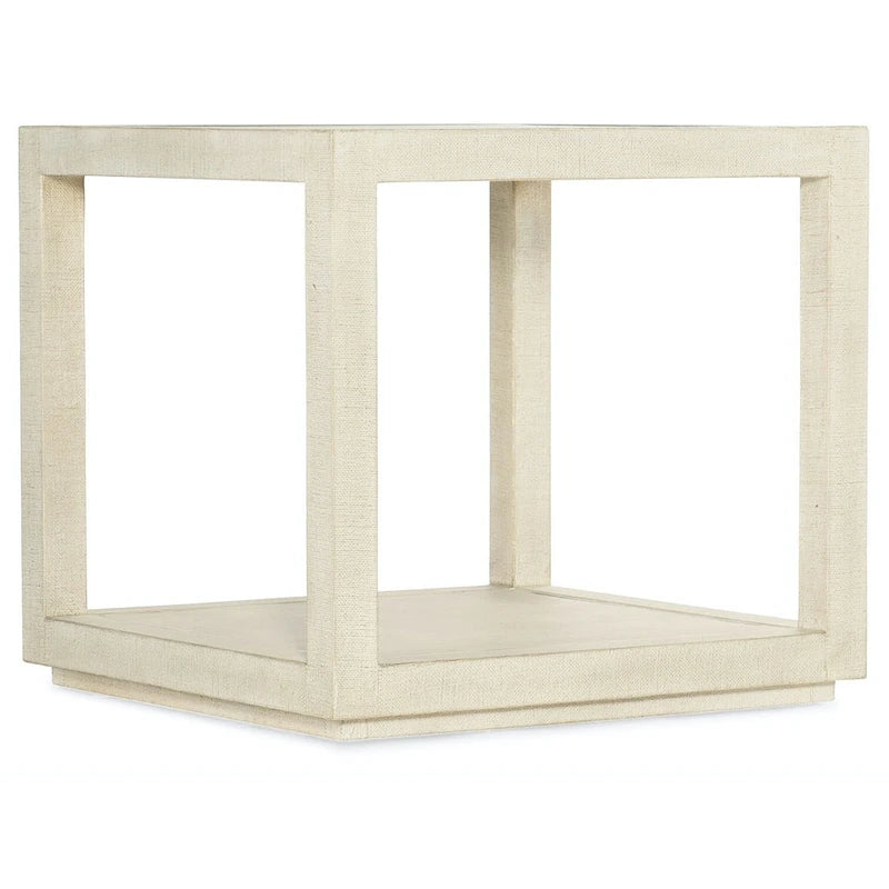 Table d'appoint carrée en ronce de laque taupe et placage de chêne avec incrustation métallique couleur champagne – Unique