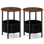 Table d'appoint ronde marron rustique et noire avec panier en feutre – Utilisation pour 1 ou 2 personnes