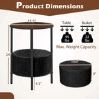 Table d'appoint ronde marron rustique et noire avec panier en feutre – Utilisation pour 1 ou 2 personnes