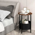 Table d'appoint ronde marron rustique et noire avec panier en feutre – Utilisation pour 1 ou 2 personnes