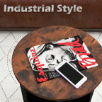 Table d'appoint ronde marron rustique et noire avec panier en feutre – Utilisation pour 1 ou 2 personnes