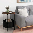 Table d'appoint ronde marron rustique et noire avec panier en feutre – Utilisation pour 1 ou 2 personnes
