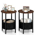 Table d'appoint ronde marron rustique et noire avec panier en feutre – Utilisation pour 1 ou 2 personnes