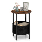 Table d'appoint ronde marron rustique et noire avec panier en feutre – Utilisation pour 1 ou 2 personnes
