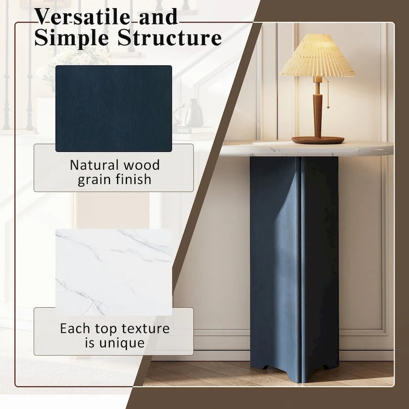 Console de table à plateau en similicuir marbre bleu marine et blanc, pour 1