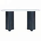 Console de table à plateau en similicuir marbre bleu marine et blanc, pour 1