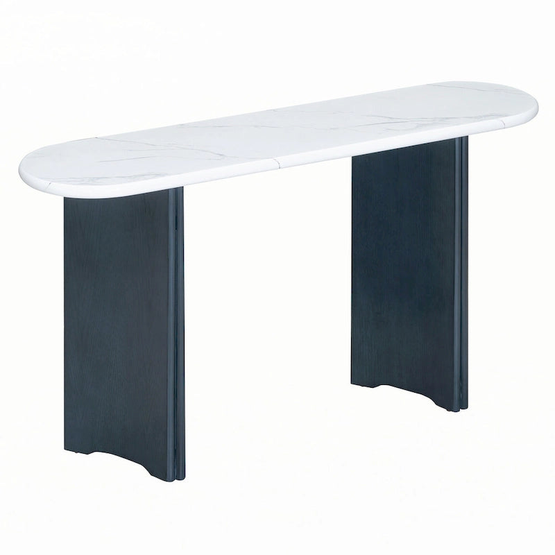 Console de table à plateau en similicuir marbre bleu marine et blanc, pour 1