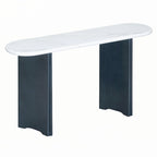 Console de table à plateau en similicuir marbre bleu marine et blanc, pour 1