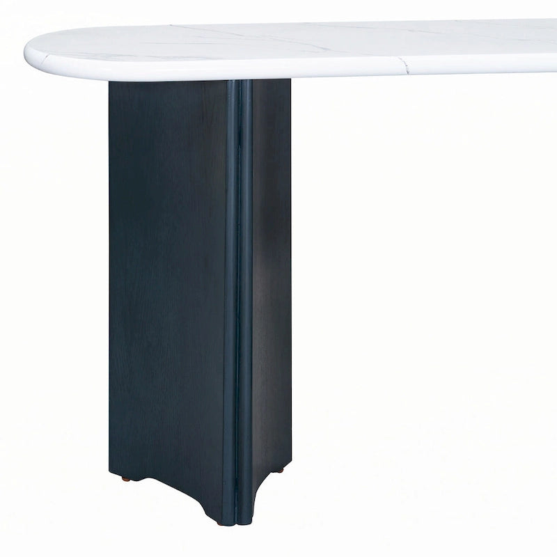 Console de table à plateau en similicuir marbre bleu marine et blanc, pour 1