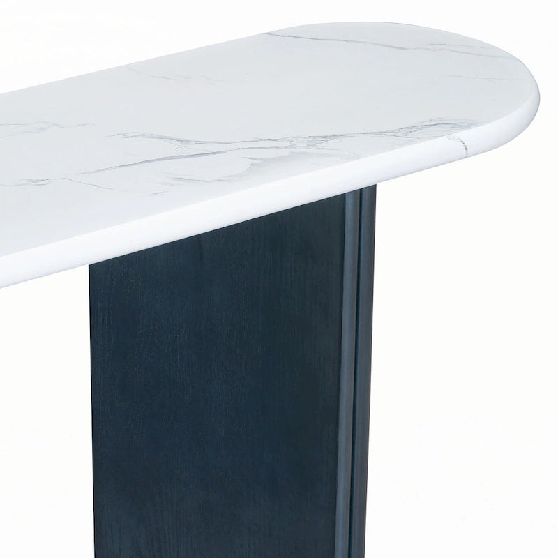Console de table à plateau en similicuir marbre bleu marine et blanc, pour 1