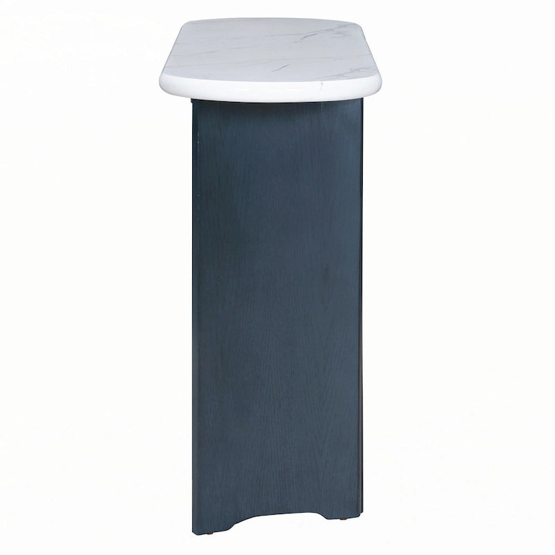 Console de table à plateau en similicuir marbre bleu marine et blanc, pour 1