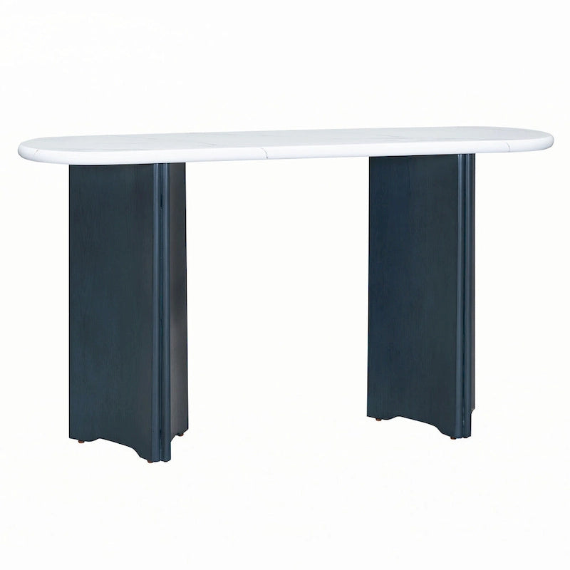 Console de table à plateau en similicuir marbre bleu marine et blanc, pour 1