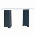 Console de table à plateau en similicuir marbre bleu marine et blanc, pour 1