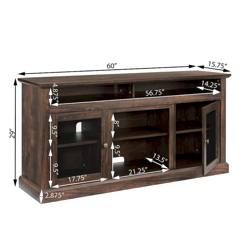 Meuble TV en bois rustique marron et métal avec 4 étagères ouvertes et 2 placards – Individuel