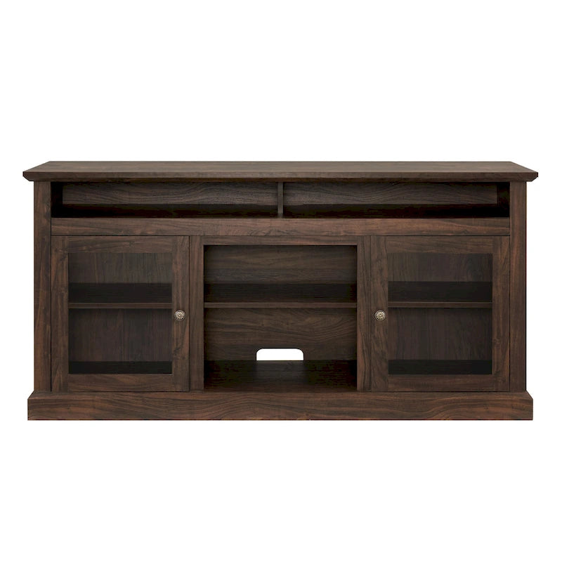 Meuble TV en bois rustique marron et métal avec 4 étagères ouvertes et 2 placards – Individuel