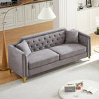 Canapé 3 places chenille noir / gris / beige de style scandinave avec pieds en métal doré