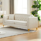 Canapé 3 places chenille noir / gris / beige de style scandinave avec pieds en métal doré