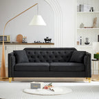Canapé 3 places chenille noir / gris / beige de style scandinave avec pieds en métal doré