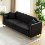 Canapé 3 places chenille noir / gris / beige de style scandinave avec pieds en métal doré