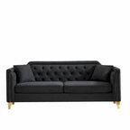Canapé 3 places chenille noir / gris / beige de style scandinave avec pieds en métal doré