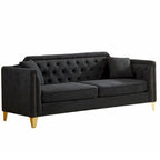 Canapé 3 places chenille noir / gris / beige de style scandinave avec pieds en métal doré
