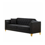 Canapé 3 places chenille noir / gris / beige de style scandinave avec pieds en métal doré
