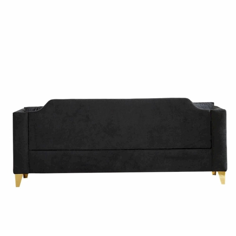 Canapé 3 places chenille noir / gris / beige de style scandinave avec pieds en métal doré
